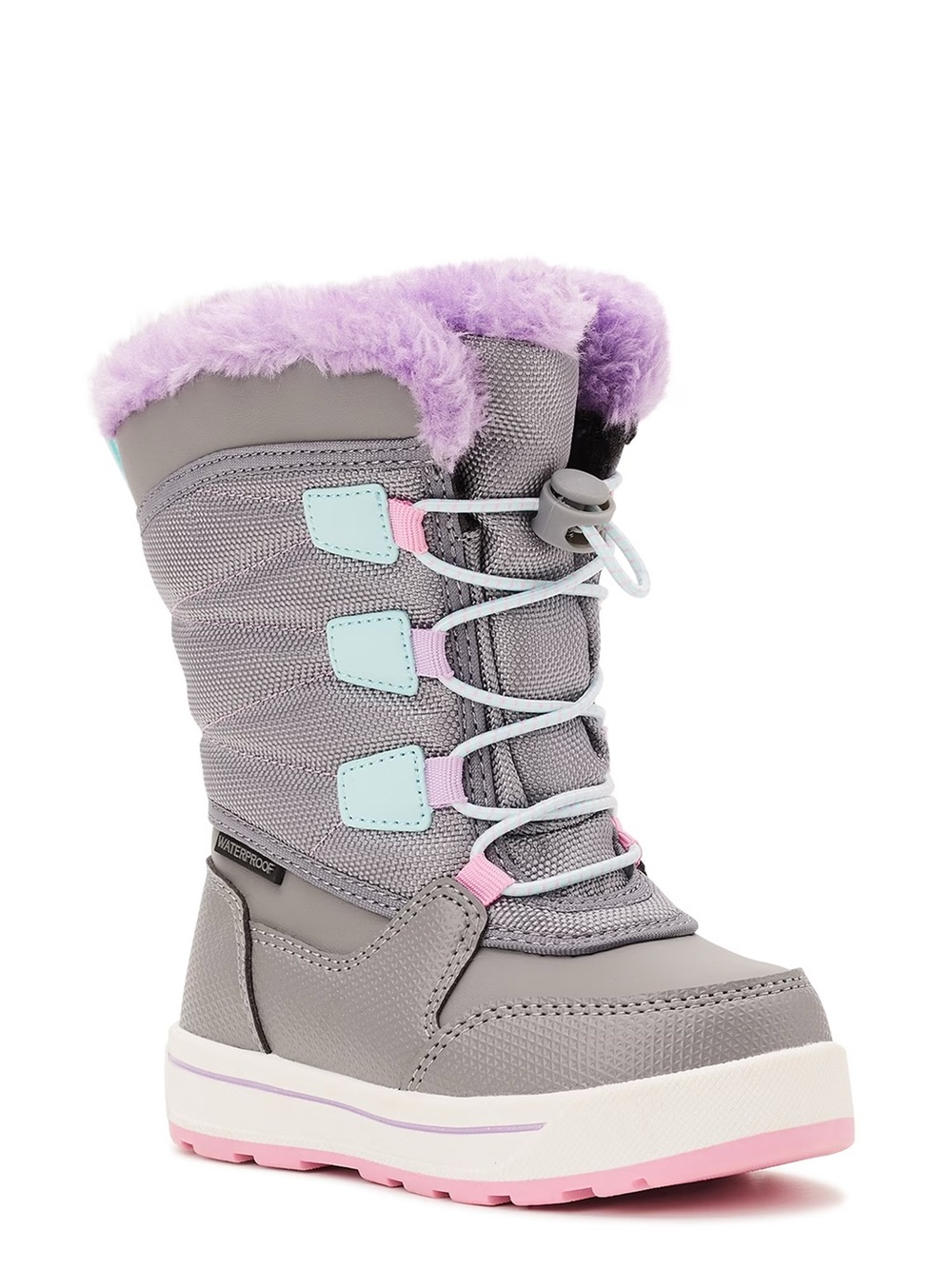 Wonder Nation Kids Pink and Gray Winter Boots Plush Lined Snow Shoes - Size 11